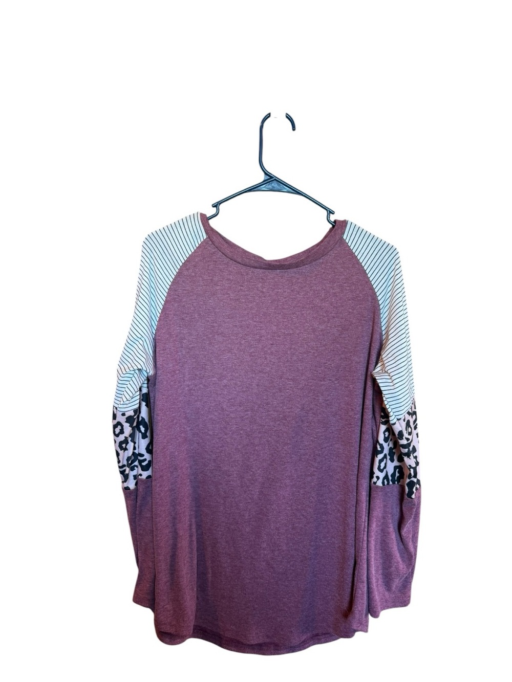 Mauve Raglan Sleeve Top with Striped & Leopard Detail